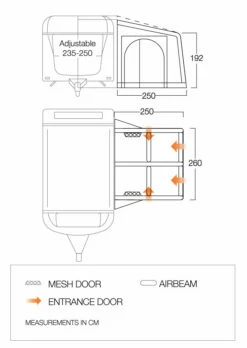 Vango Balletto Air 260 Elements Proshield Caravan Awning (2023) -Outdoorworlddirect Sales Store balletto 260 floorplan low v3